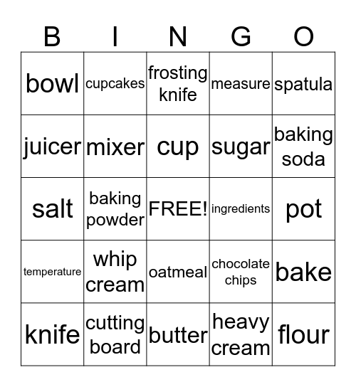 Baking Terms Bingo Card