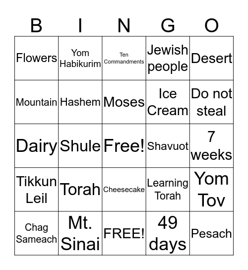 SHAVUOT BINGO Card