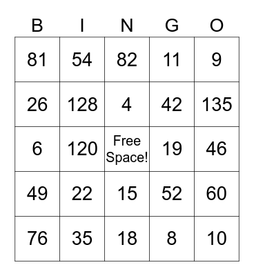 One Step Linear Equations! Bingo Card