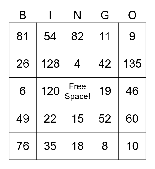 One Step Linear Equations! Bingo Card