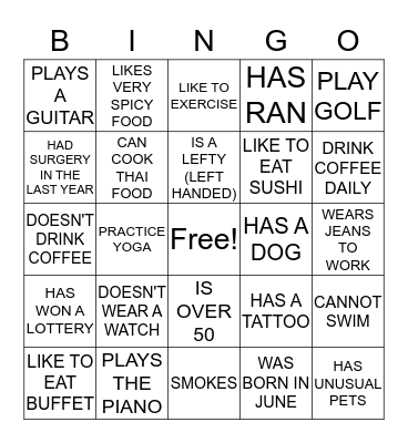 SIGNATURE BINGO Card