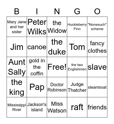 Huck Finn Bingo Card