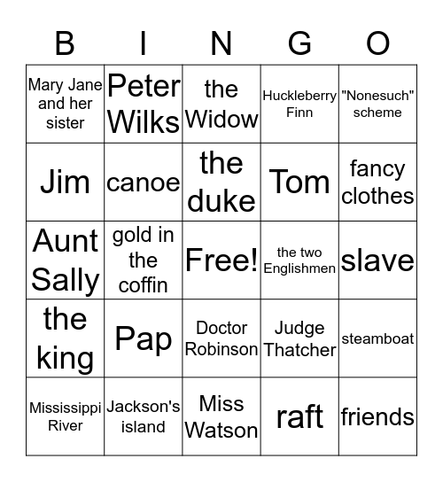 Huck Finn Bingo Card