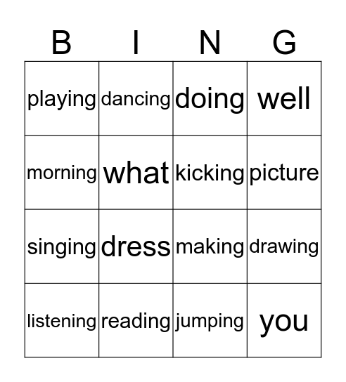 I'm listening to music. Bingo Card