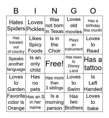 Ice Breaker Bingo Card