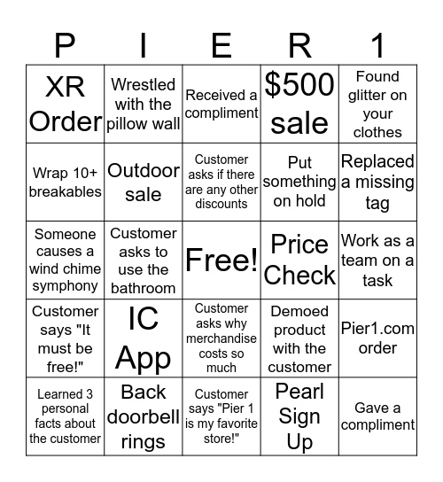 Pier 1 Bingo Card