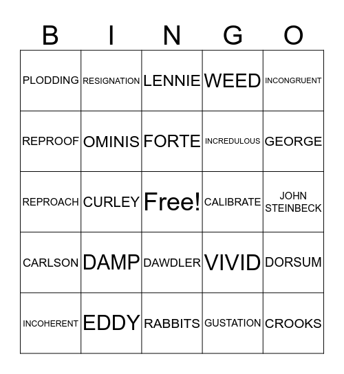 SAT and Of Mice and Men Bingo Card