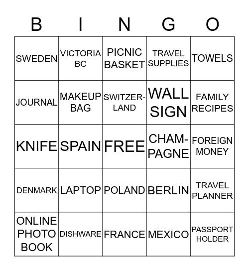 Kelsie's Gifts and Travels Bingo Card