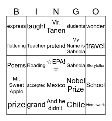 Test Vocabulary Review Bingo Card