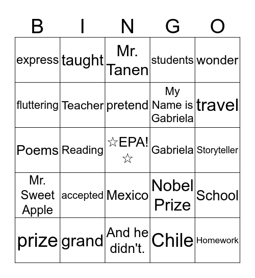 Test Vocabulary Review Bingo Card