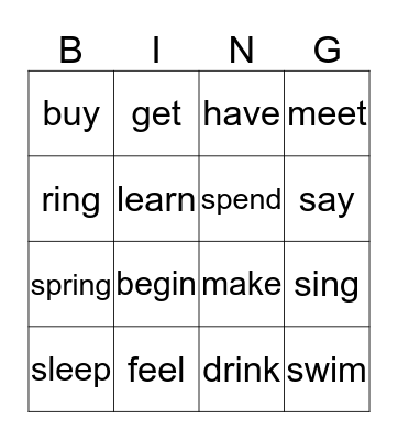 irregular verbs Bingo Card