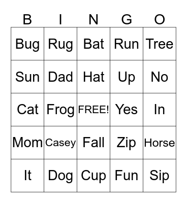 Casey's word bingo 2013 Bingo Card