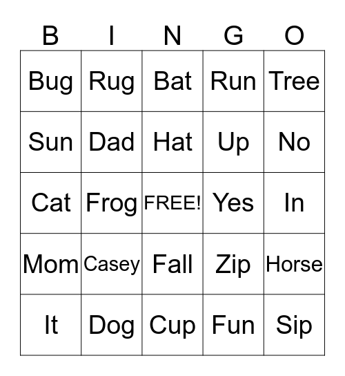 Casey's word bingo 2013 Bingo Card