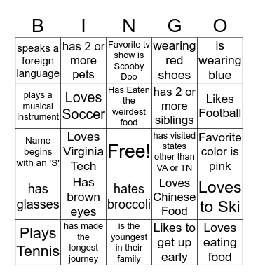 Gym Bingo Card