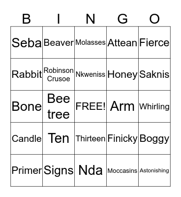 The Sign of the Beaver Bingo #2 Bingo Card