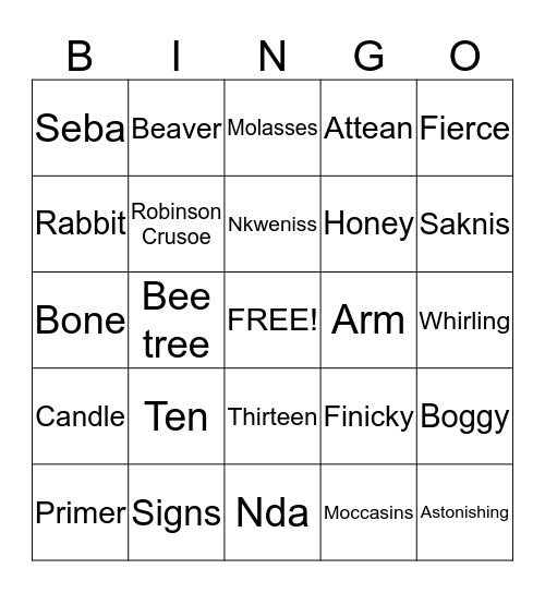 The Sign of the Beaver Bingo #2 Bingo Card