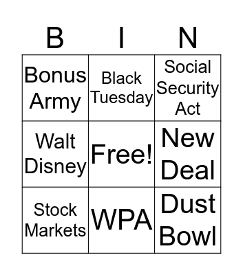 Unit 13 Bingo Card