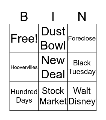Unit 13: Great Depression and the New Deal Bingo Card