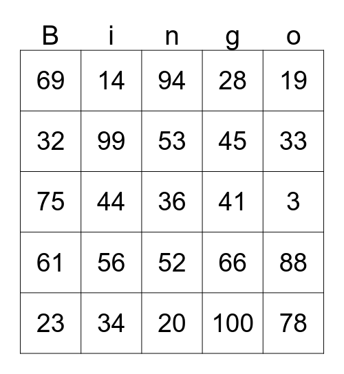 CalculoMental Bingo Card