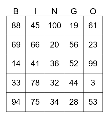 Calculo Mental Bingo Card