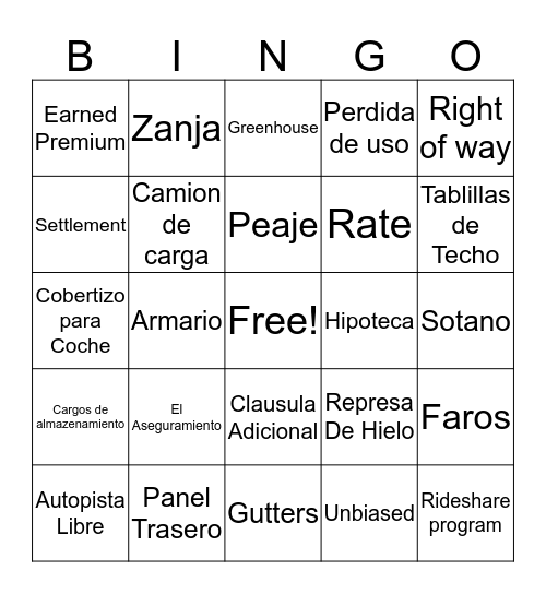 Language Line Bingo Card