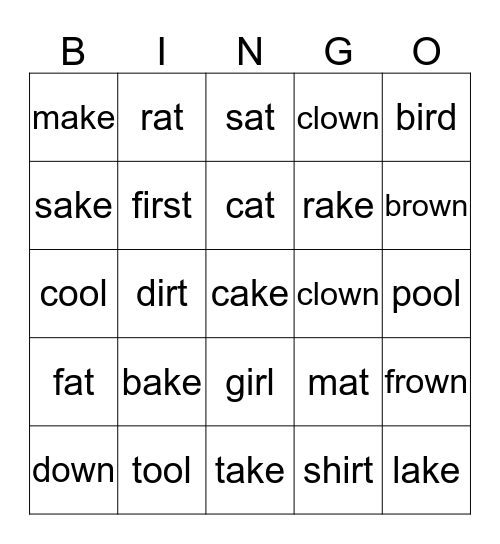 rhyming Bingo Card
