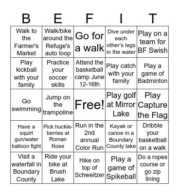Summer Be Fit Bingo Card