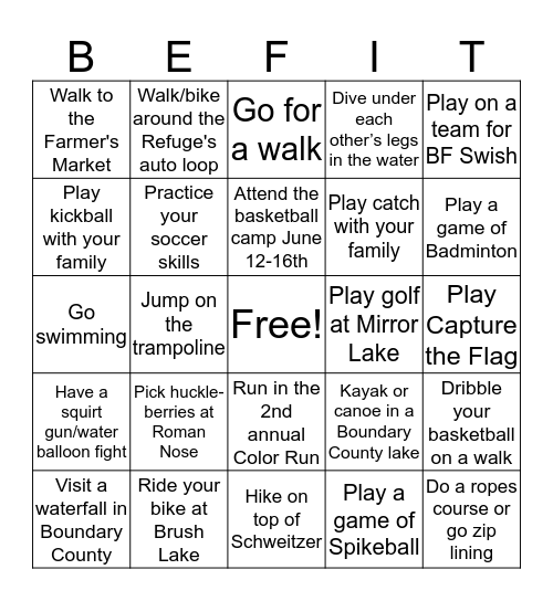 Summer Be Fit Bingo Card