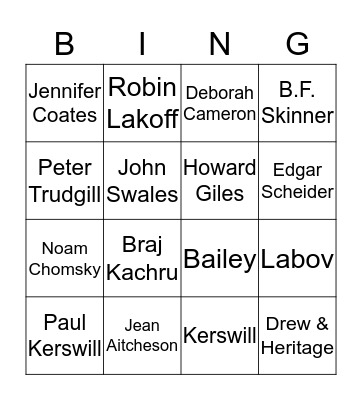 English Language Theorists Bingo Card