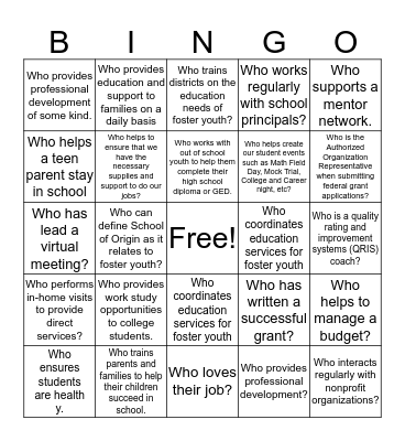 Instructional Services Bingo Card