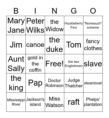 Huck Finn Bingo Card