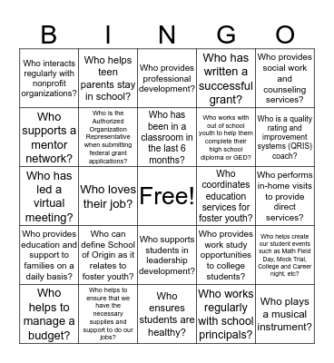 Instructional Services Bingo Card