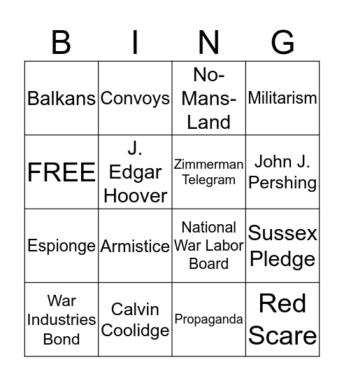 Vocabulary List Bingo Card