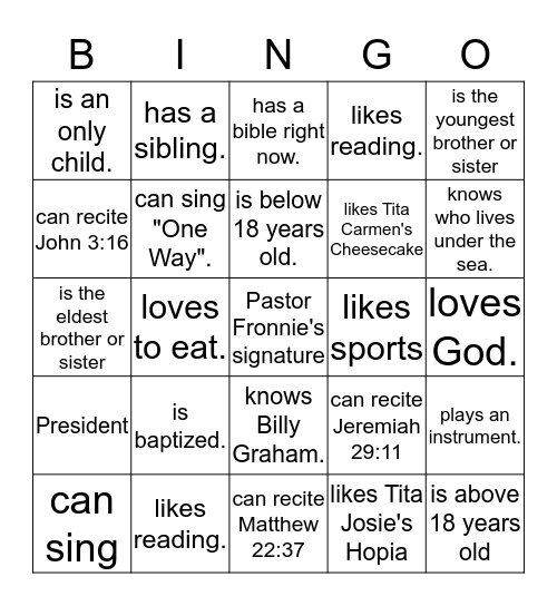 HUMAN BINGO: Get the signature of someone who.... Bingo Card