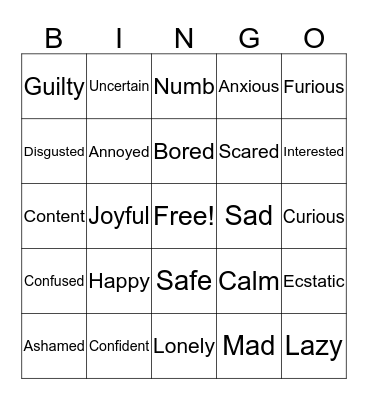 Feelings  Bingo Card
