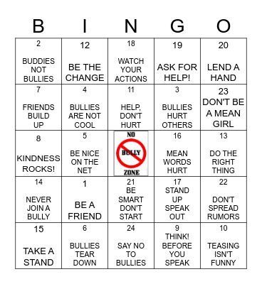 DON'T BE A BULLY! Bingo Card