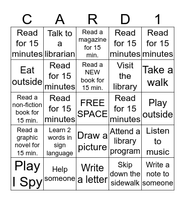 Activity Card: 1st - 4th Grade Bingo Card