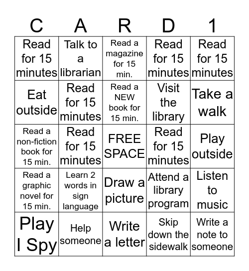 Activity Card: 1st - 4th Grade Bingo Card