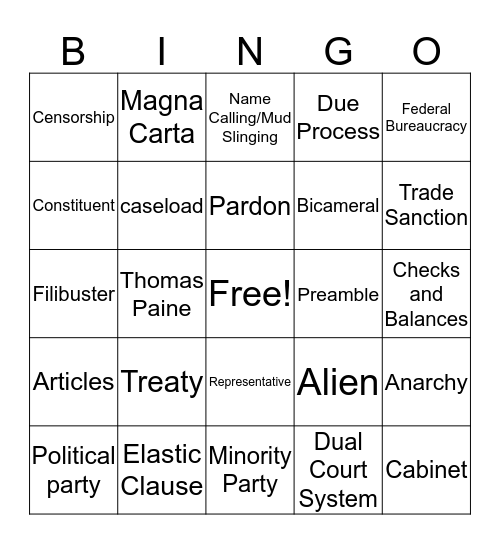Civics Bingo Card