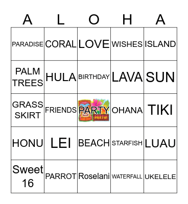 SERENITY'S SWEET 16  ALOHA BINGO Card