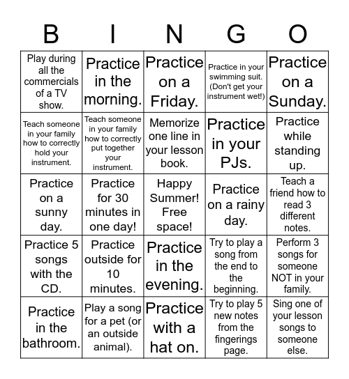 5th/6th Grade Summer Practice! Bingo Card