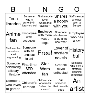 Getting to Know You! Bingo Card