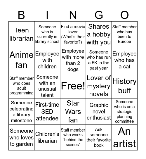 Getting to Know You! Bingo Card