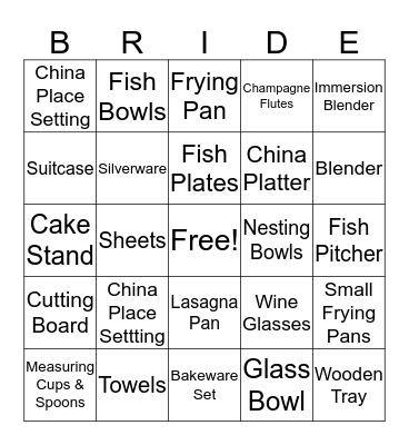 Bridal Bingo Card