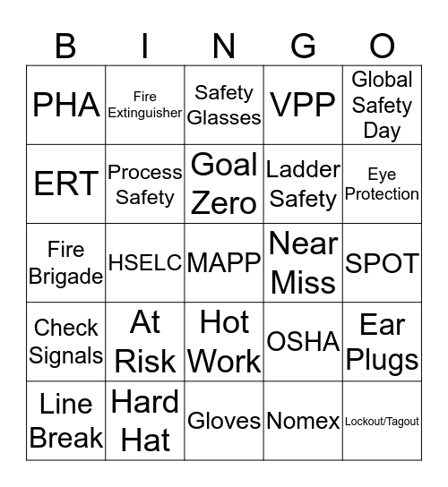 SAFETY Bingo Card