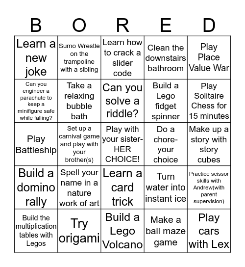 Bored Bingo Card