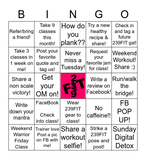 239FIT FITNESS BINGO Card