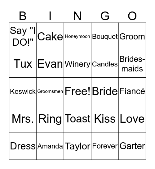 Wedding Bingo Card