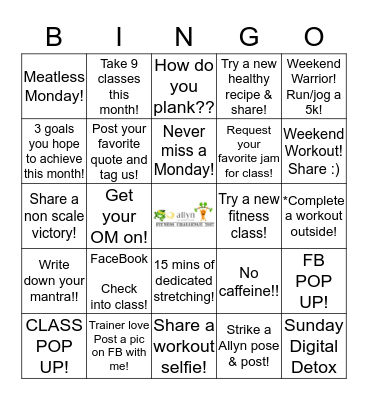Allyn International FITNESS BINGO Card