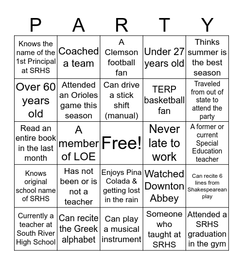 PARTY BINGO Card